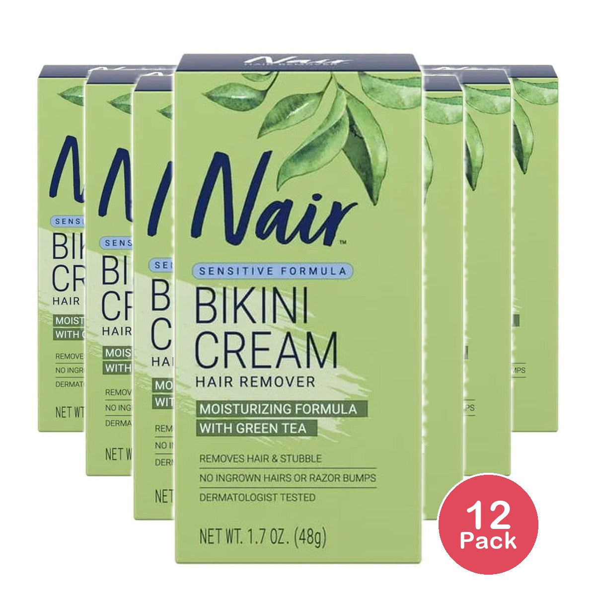 Nair Hair Remover Bikini Cream With Green Tea Sensitive Formula 1.7Oz (Pack of 12)