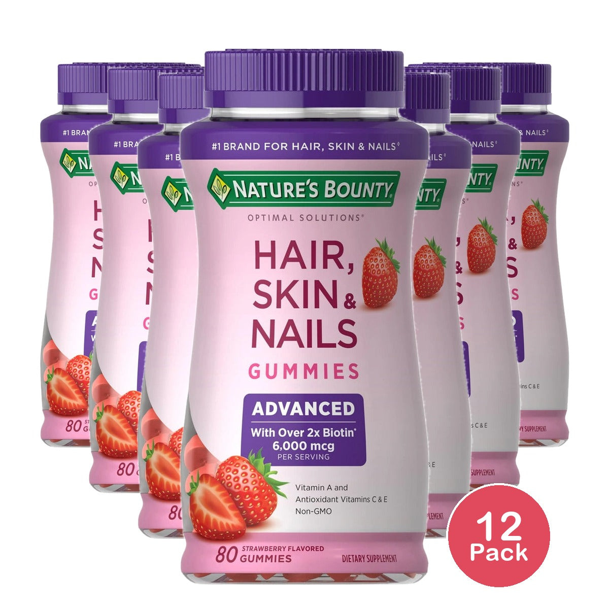 Nature's Bounty Advanced Hair Skin & Nails Gummies - Strawberry 80 Gummies (Pack of 12)