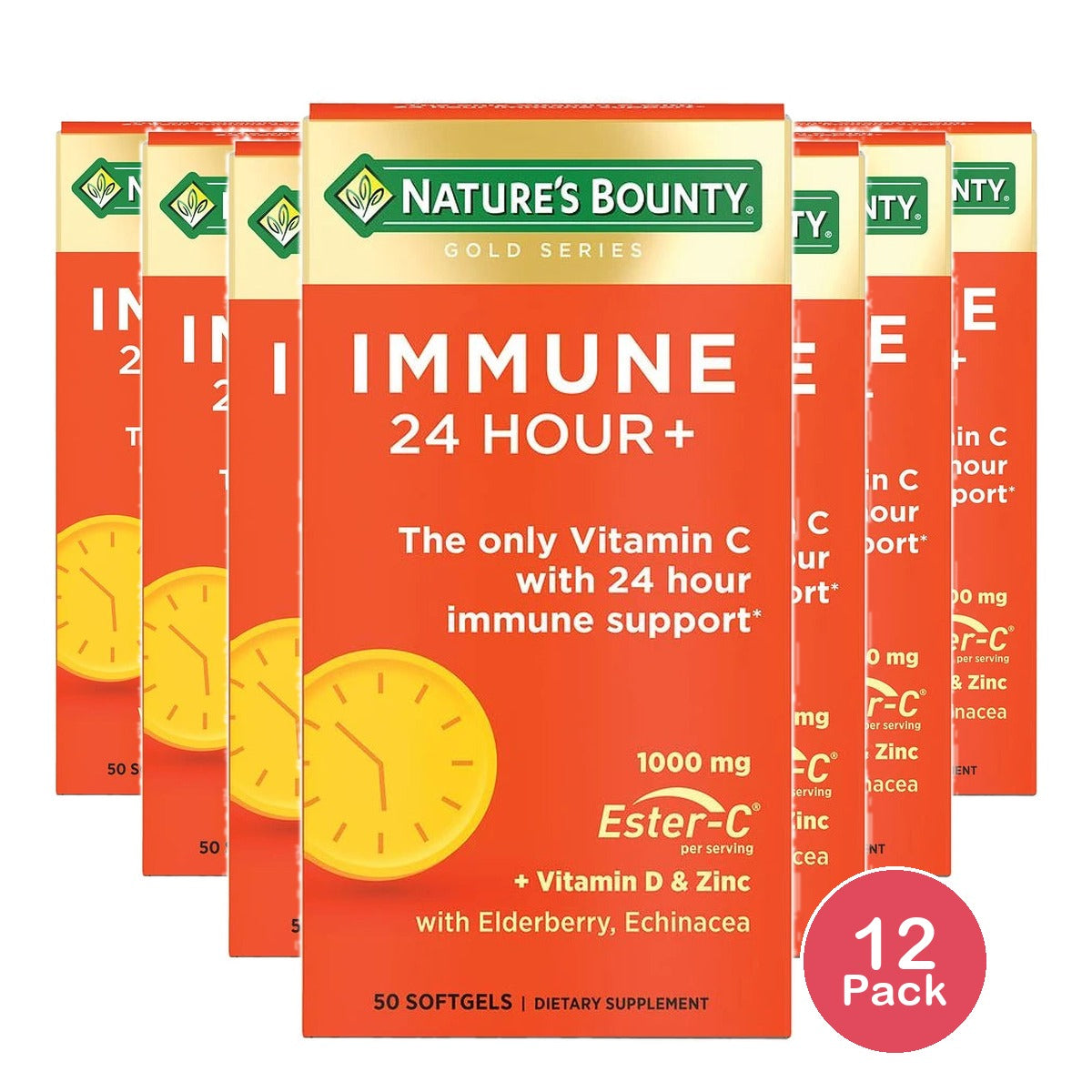 Nature's Bounty Immune 24 Vitamin C D & Zinc for Immune Support 1000 mg Softge (Pack of 12)