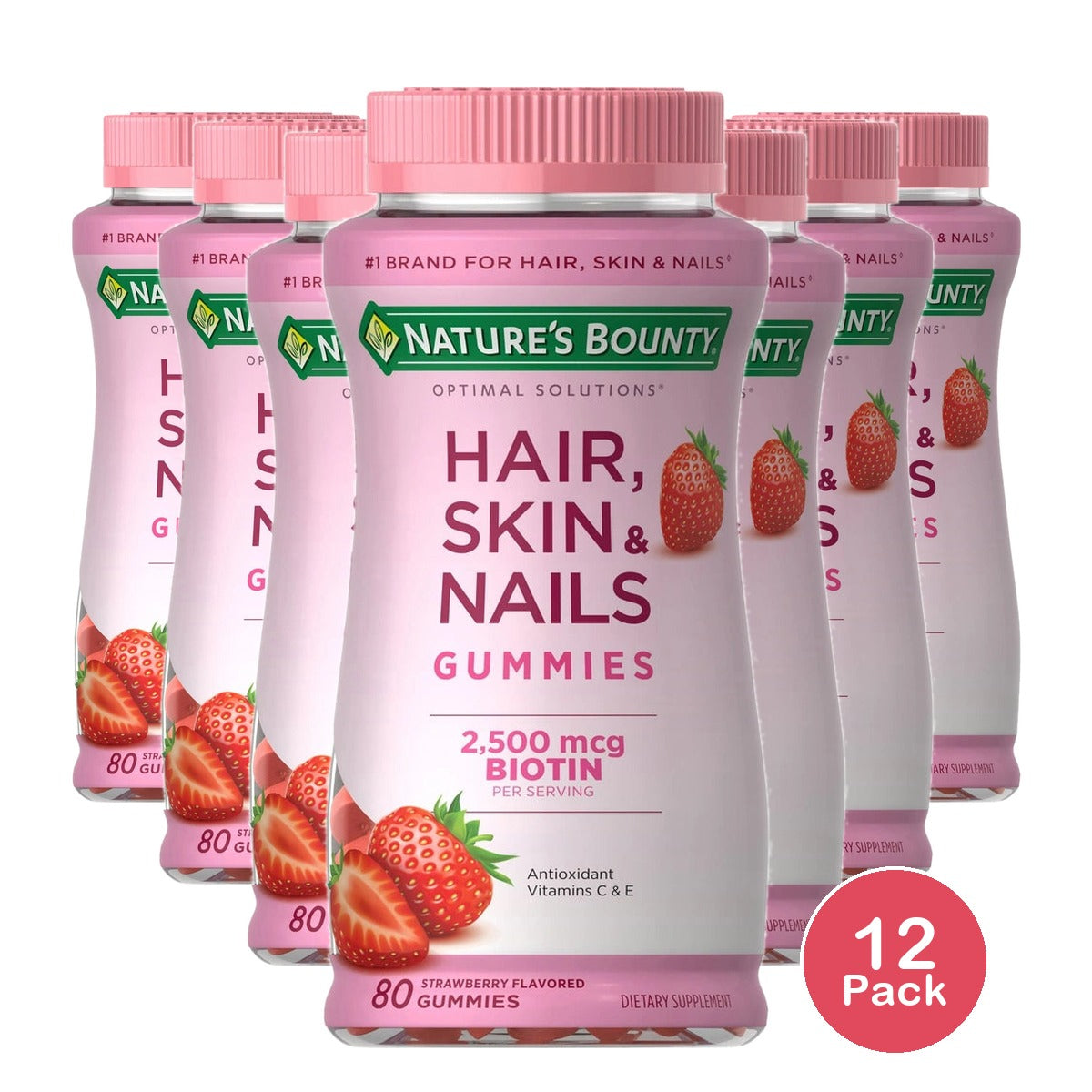 Nature's Bounty Optimal Solutions Hair Skin & Nails Vitamin Gummies with Biotin (Pack of 12)