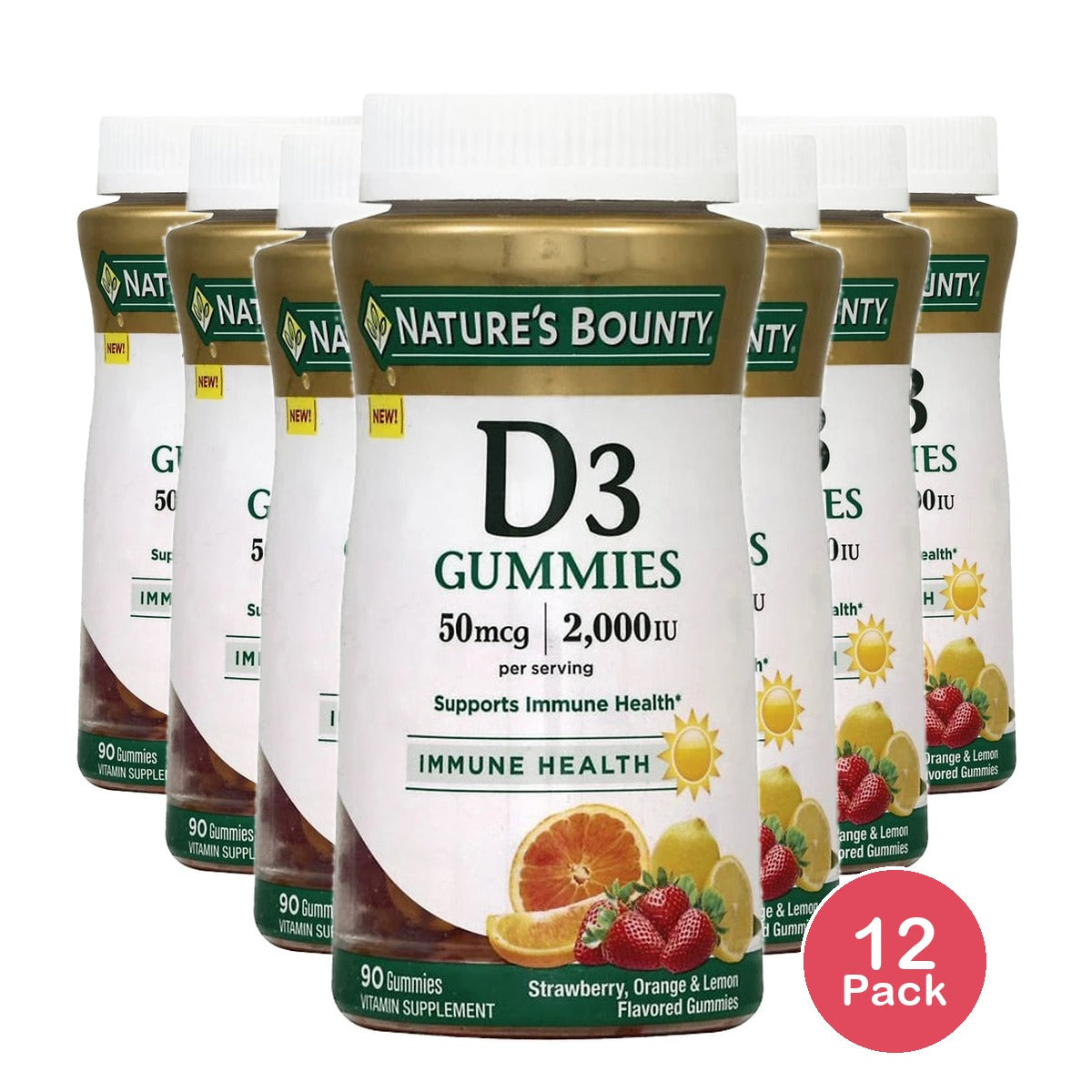Nature's Bounty Vitamin D3 Gummies 50 mcg 2000 IU 90 Ct 12.16 Oz (Pack of 12)