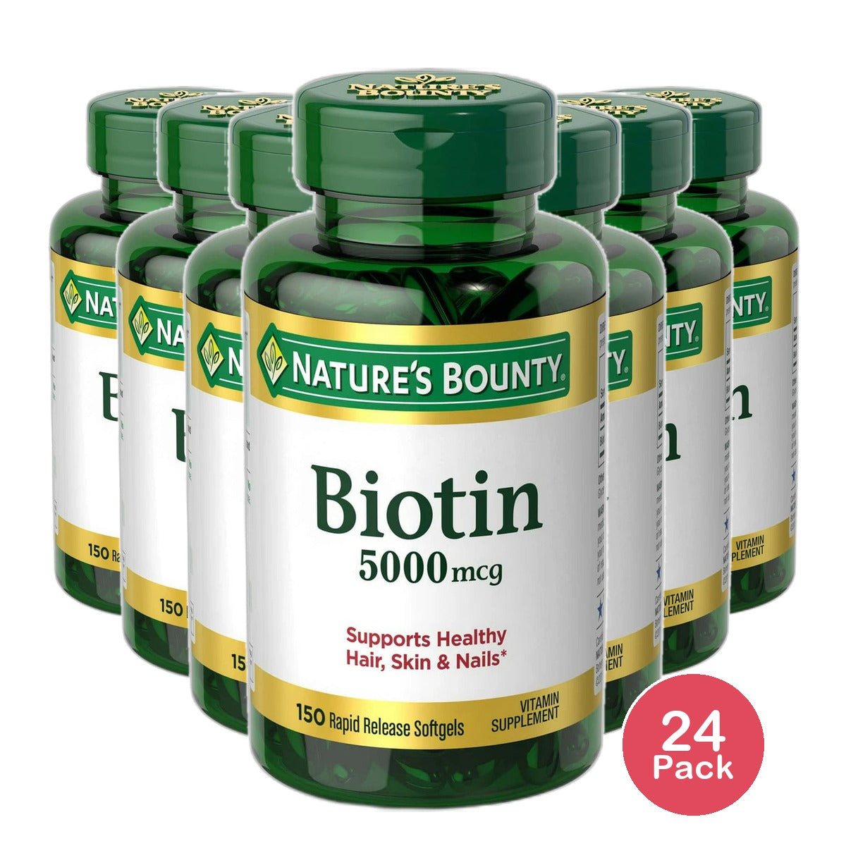 Natures Bounty Biotin 5000Mcg Softgels Promotes Hair Skin And Nails 2.33Oz (Pack of 24)