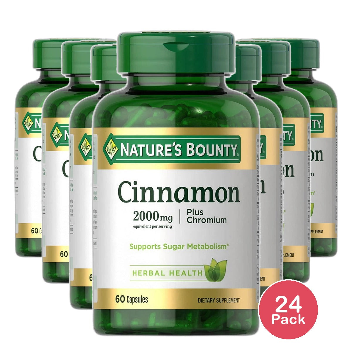 Natures Bounty Cinnamon 2000 Plus Chromium High Potency Dietary Supplement Capsules60 Ea 4Oz (Pack of 24)