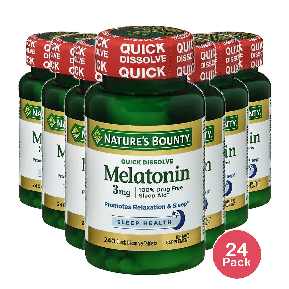 Nature’s Bounty Melatonin 3mg, 100% Drug Free Sleep Aids for Adults, Supports Re (Pack of 24)