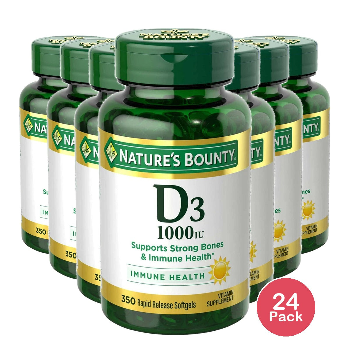 Nature’s Bounty Vitamin D3 1000 IU Softgels for Bone & Immune Support 350 Ct (Pack of 24)