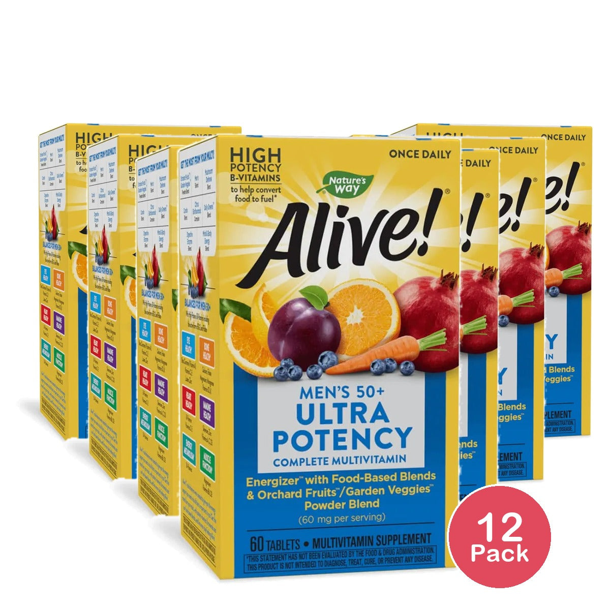 Natures Way Alive Once Daily Mens 50 Plus Ultra Potency Multi-Vitamin Tablets60 Ea 4.23oz (Pack of 12)