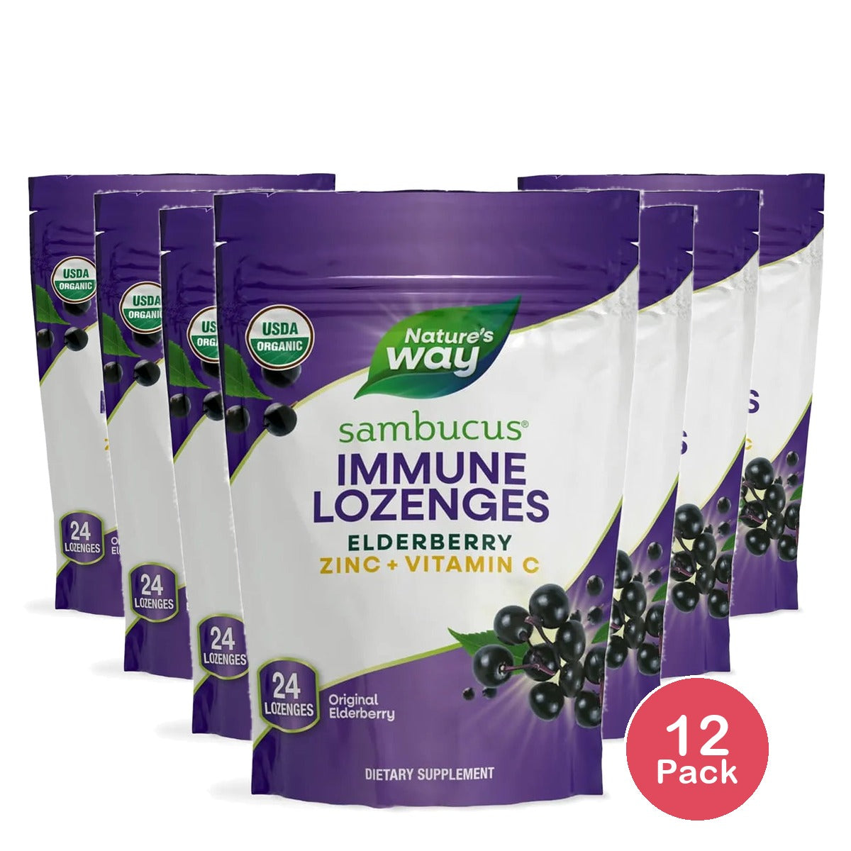 Naturesway Sambucus Organic Zinc Vitamin- C Lozenges24 Ea 3.68oz (Pack of 12)
