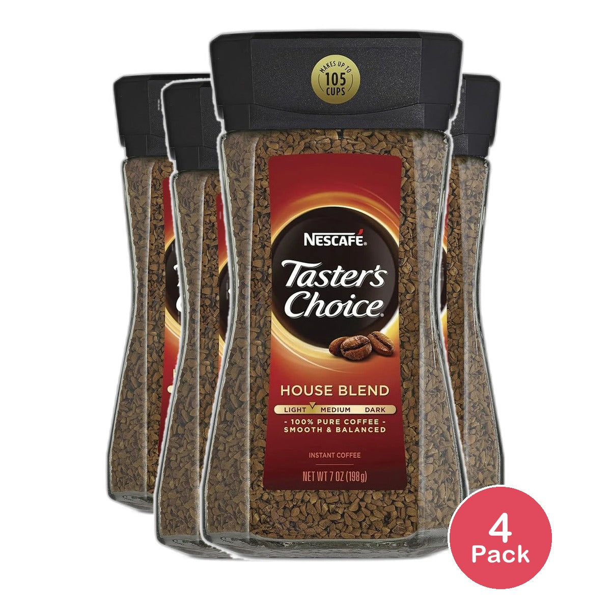 Nescafe Tasters Choice Light Medium Roast Instant Coffee Jar 7Oz (Pack of 4)