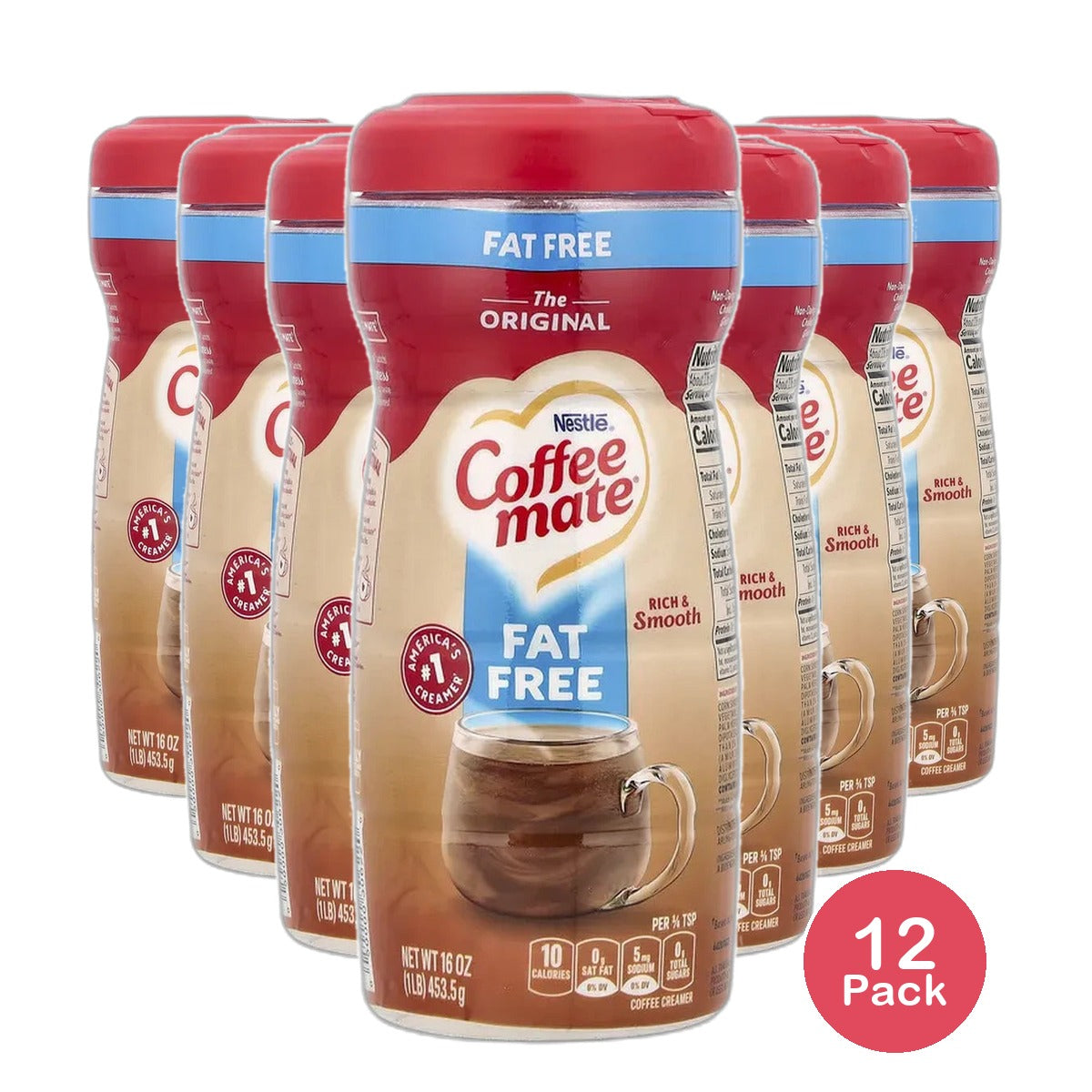 Nestle Coffee-Mate Fat Free Original Powdered Coffee Creamer 16Oz (Pack of 12)