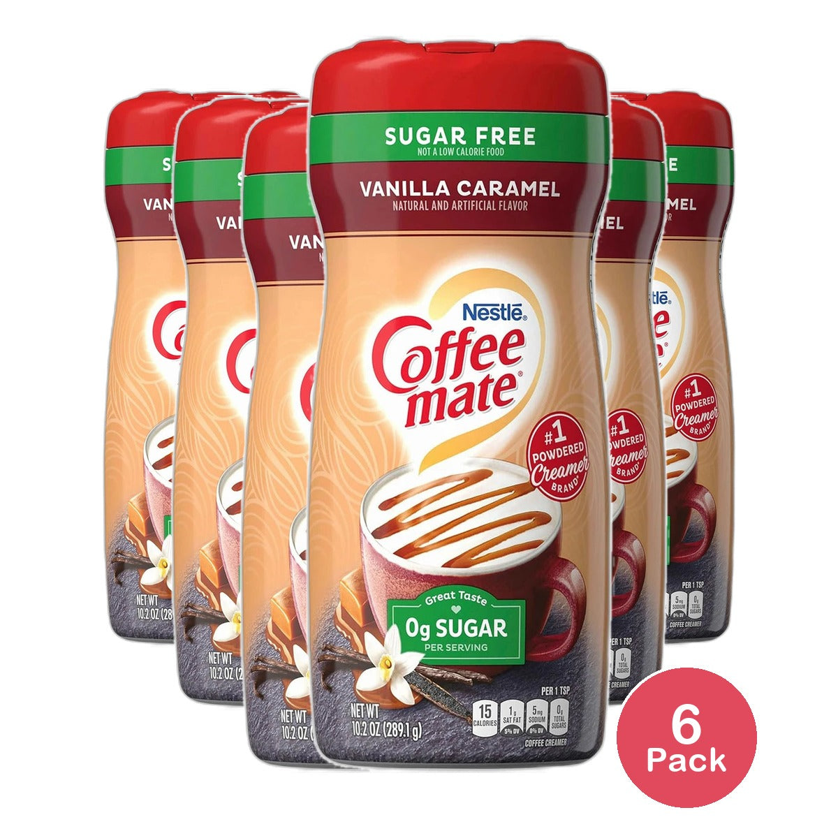 Nestle Coffee-mate Vanilla Caramel Sugar Free Powder Creamer 10.2Oz (Pack of 6)
