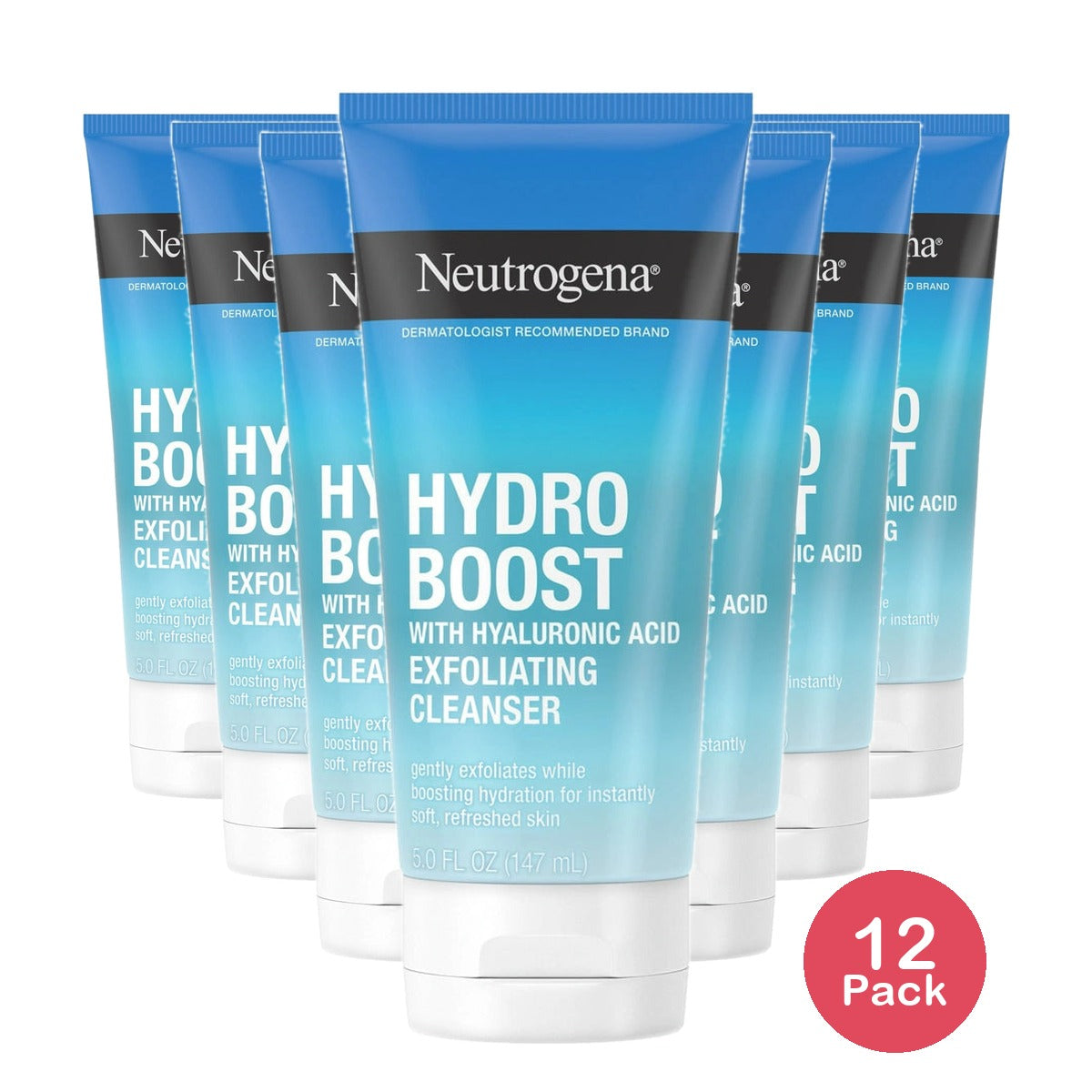 Neutrogena Hydro Boost Gentle Exfoliating Facial Cleanser with Hyaluronic Acid,5 oz (Pack of 12)