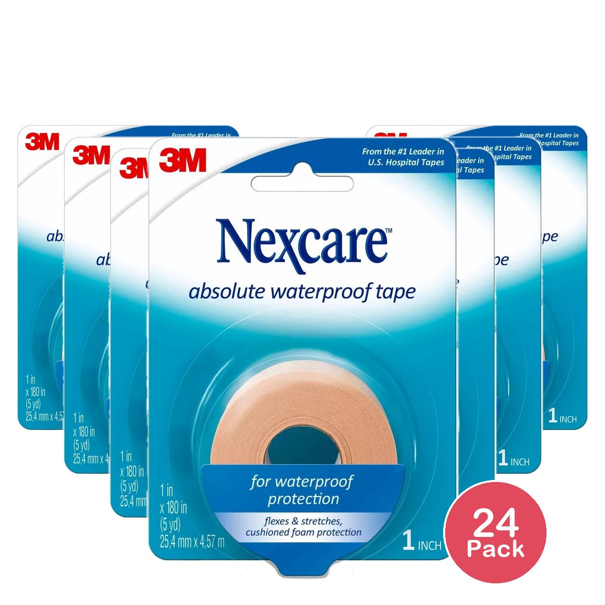 Nexcare Absolute Waterproof First Aid Tape, 1-Inch X 5-Yard Roll (B000Fnhov0) 0.5 Oz (Pack Of 24)