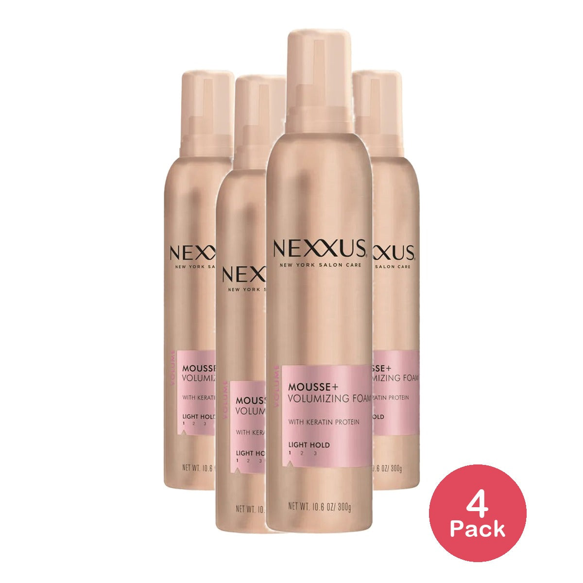 Nexxus Mousse Plus Volumizing Foam Styler Hair Light Hold 10.6Oz (Pack of 4)