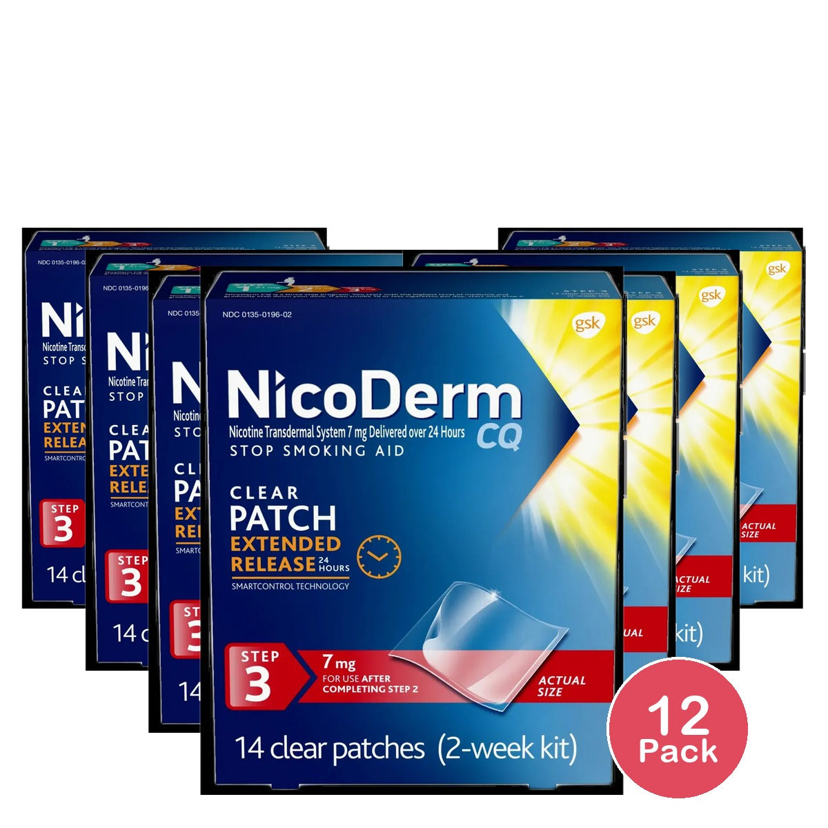 Nicoderm Cq Smoking Cessation Aid Clear Patch Step 3 With 7 Mg - 14 Ea 2.4oz (Pack of 12)
