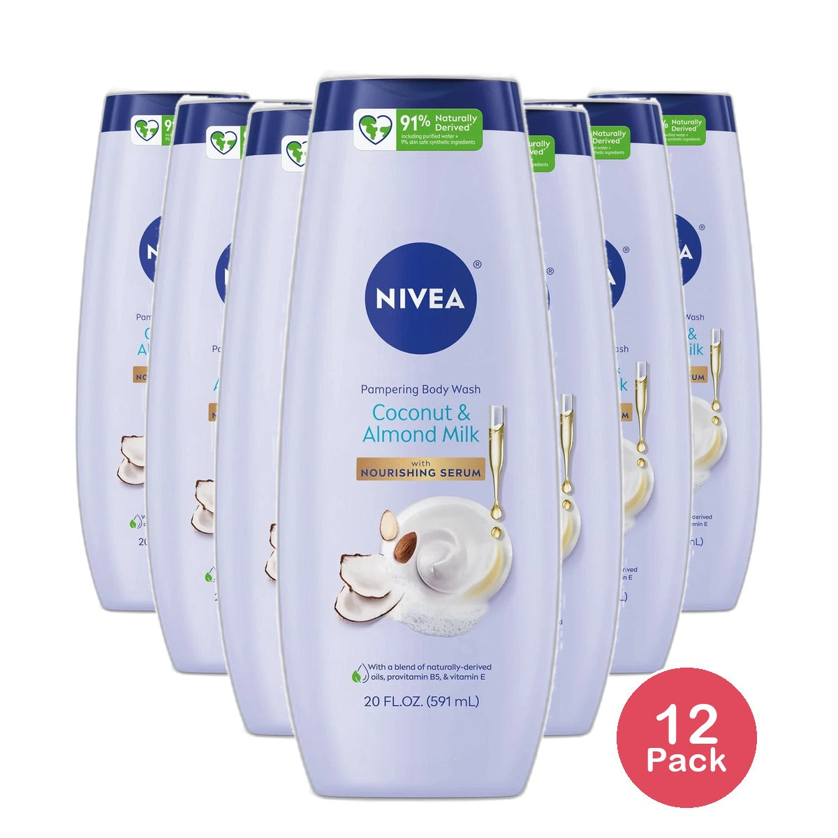 Nivea Coconut and Almond Milk Pampering Body Wash for Dry Skin 20Oz (Pack of 12)