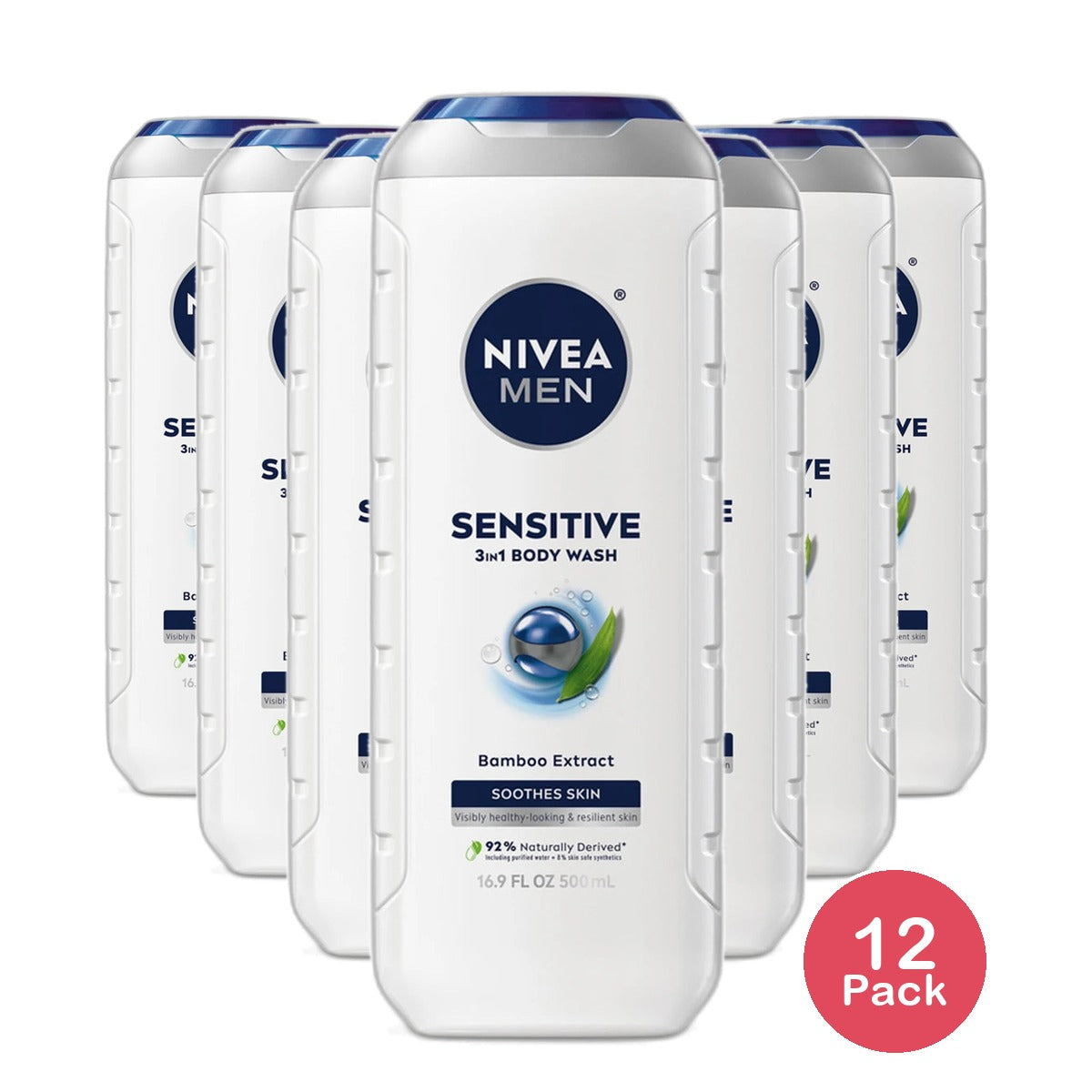 Nivea Men Sensitive Body Wash with Bamboo Extract 16.9Oz (Pack of 12)