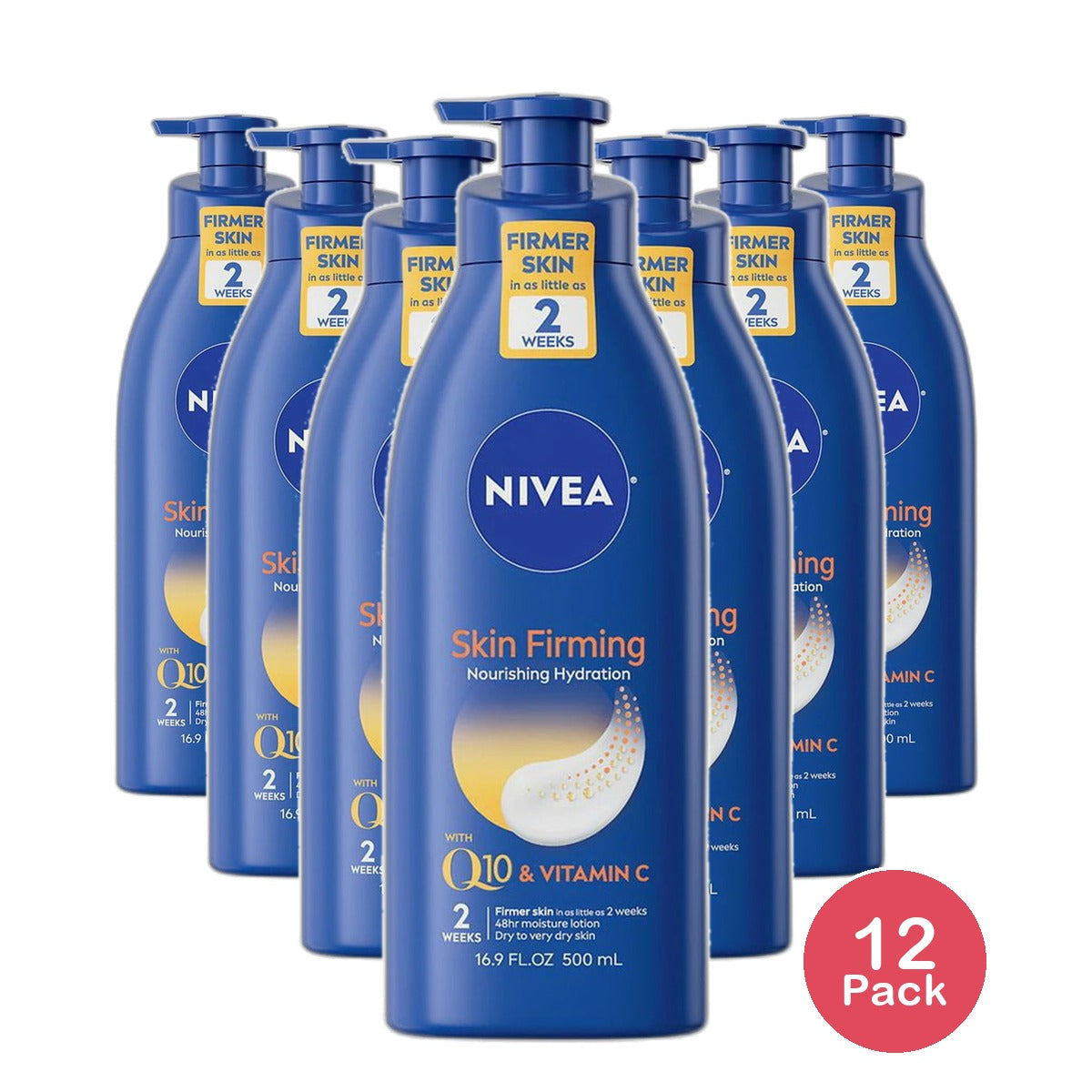 Nivea Nourishing Skin Firming Body Lotion with Pump Q10 and Vitamin C 16.9Oz (Pack of 12)