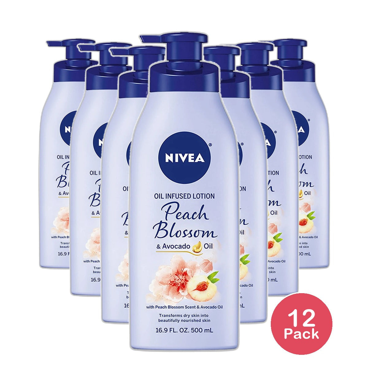 Nivea Oil Infused Peach Blossom and Avocado Oil Body Lotion 16.9Oz (Pack of 12)