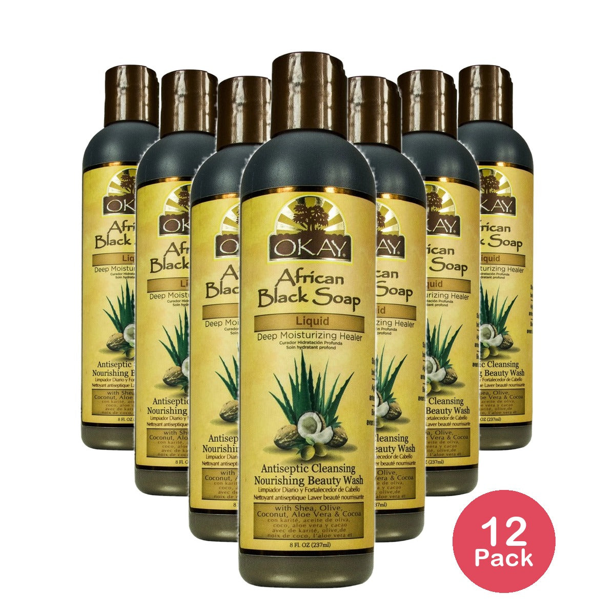 Okay African Black Soap Liquid 8 Oz (Pack of 12)