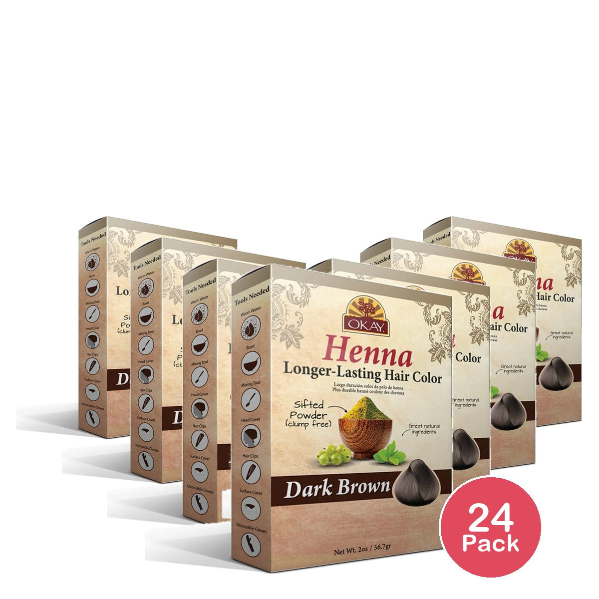 Okay Longer Lasting Henna Color Dark Brown 1.7 Oz (Pack of 24)