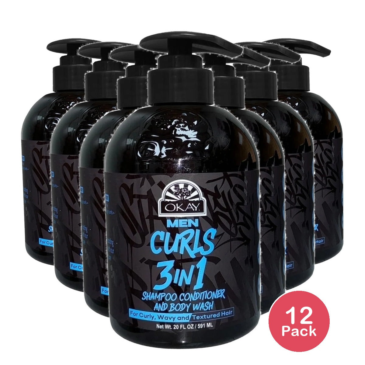 OKAY Men's Curls 3-in-1 Hydrating Shampoo 20 Oz (Pack of 12)