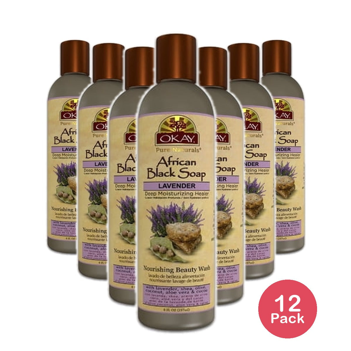 Okay Pure Naturals African Black Soap Lavender 8 Oz (Pack of 12)