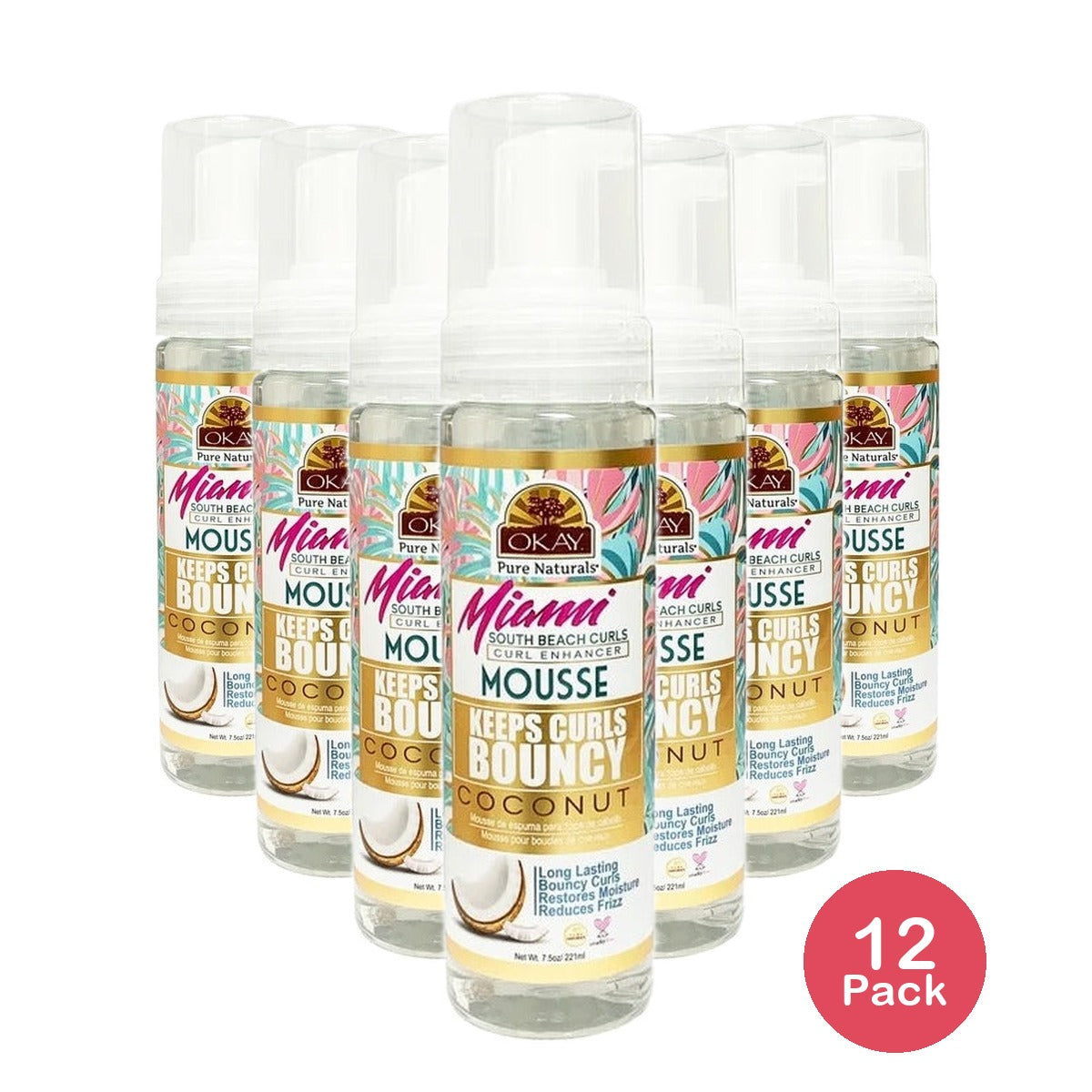 OKAY Pure Naturals Miami South Beach Curls Coconut Mousse 7.5 Oz (Pack of 12)