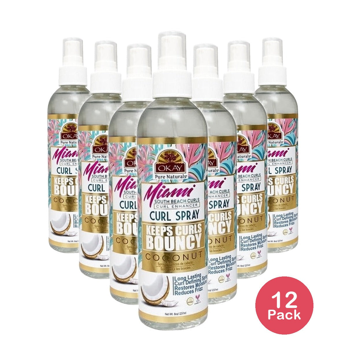 OKAY Pure Naturals Miami South Beach Curls Spray 8 Oz (Pack of 12)