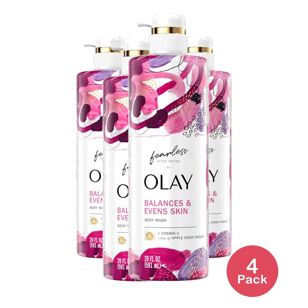 Olay Fearless Artist Series Skin Balancing Body Wash 20 Oz (Pack of 4)