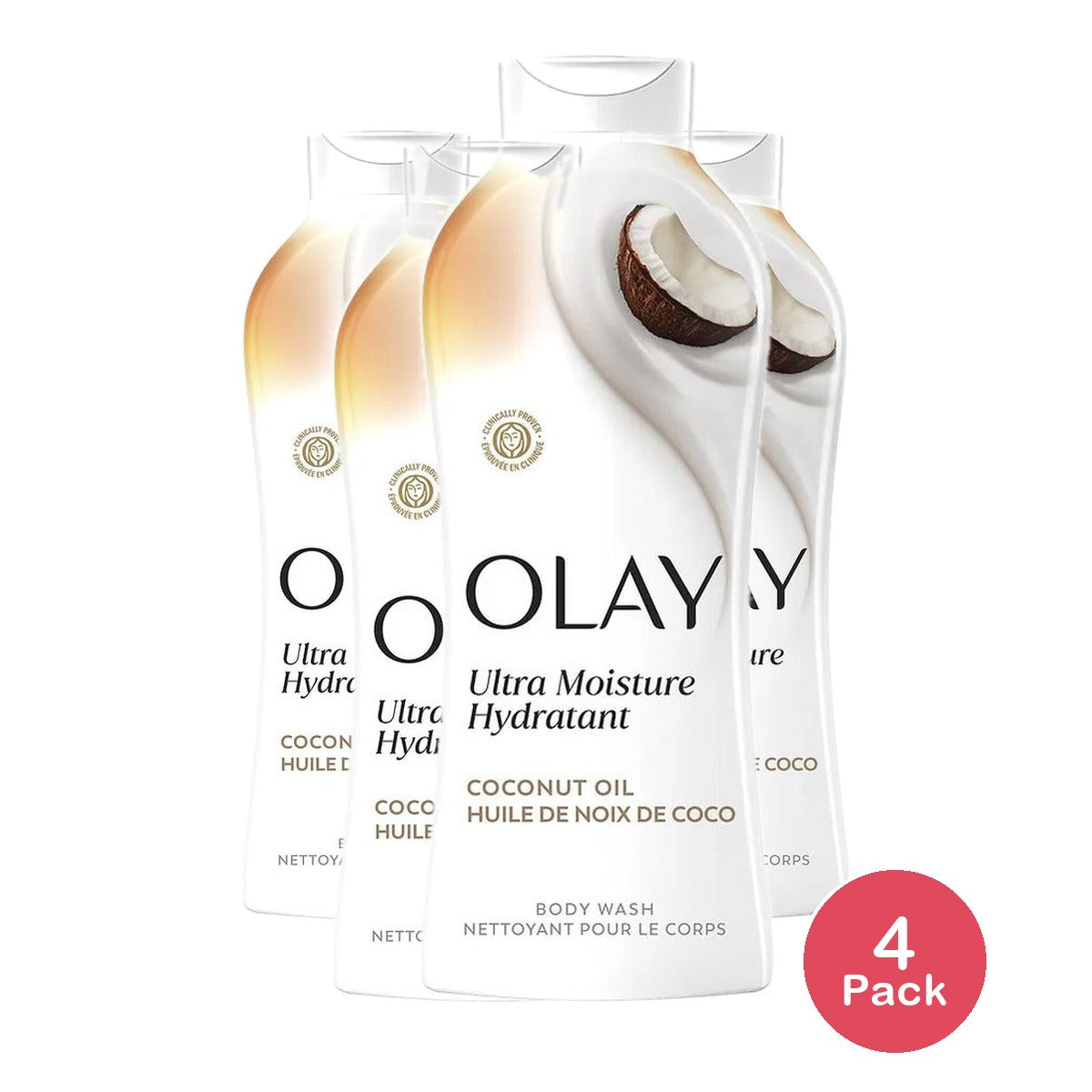 Olay Ultra Moisture Body Wash with Coconut Oil 22 Oz (Pack of 4)