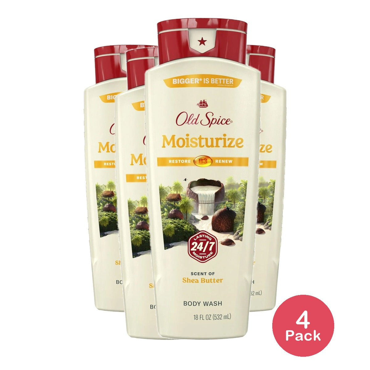 Old Spice Men's Body Wash Moisturize with Shea Butter All Skin Types 18 fl oz (Pack of 4)