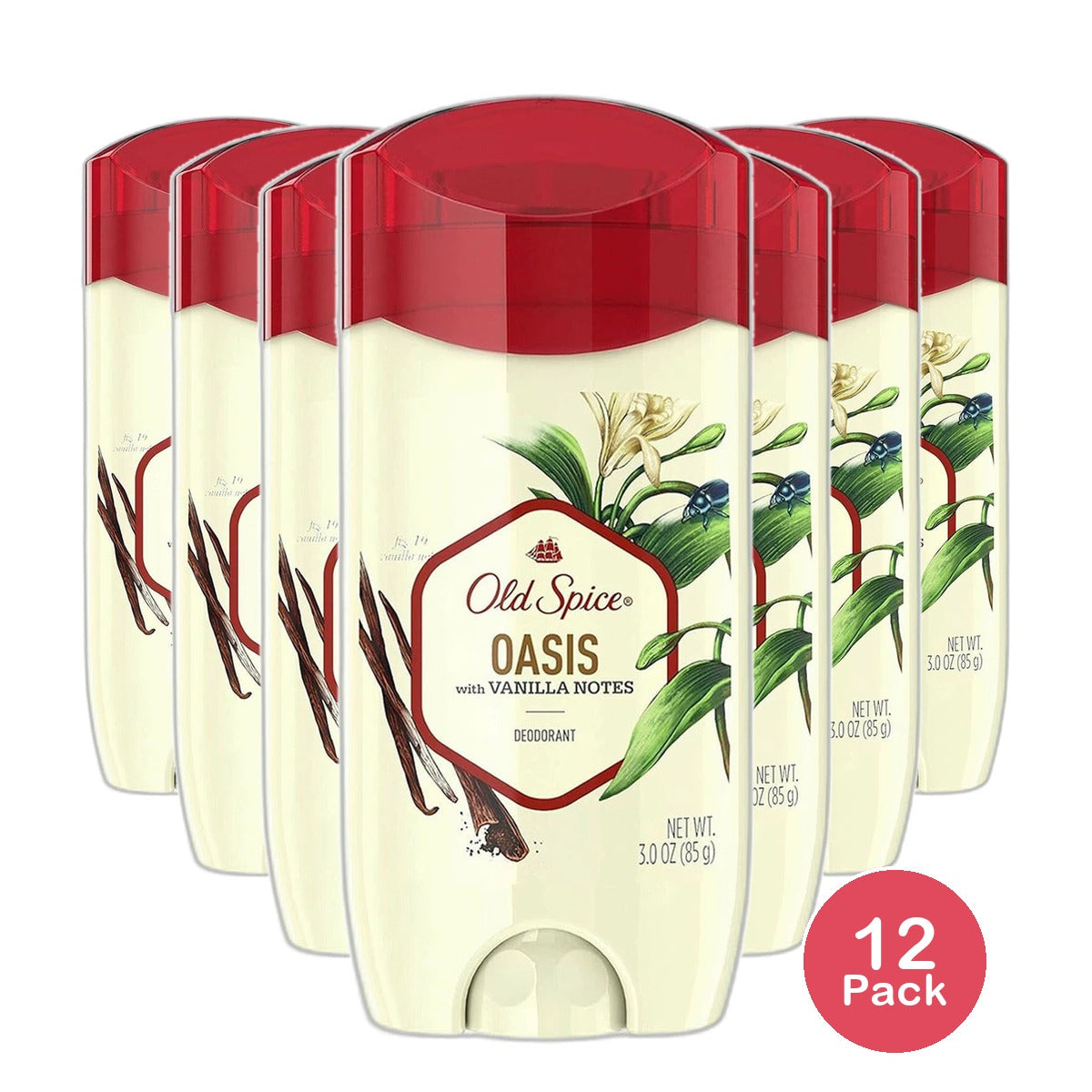 Old Spice Mens Deodorant Oasis with Vanilla Notes 3Oz (Pack of 12)