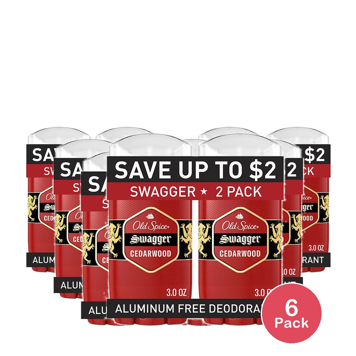 Old Spice Red Collection Solid Deodorant for Men Swagger Scent - Aluminum-Free 3.0 oz (Pack of 6)