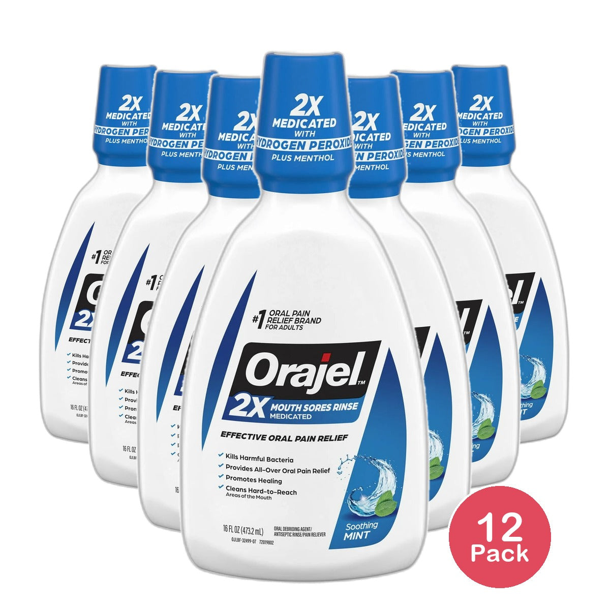 Orajel Antiseptic Mouth Sore Rinse For Mouth Sore Relief 16Oz (Pack of 12)
