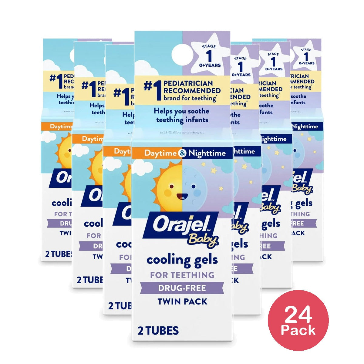 Orajel Baby Daytime & Nighttime Cooling Gels For Teething - 0.36 Oz (Pack Of 24)