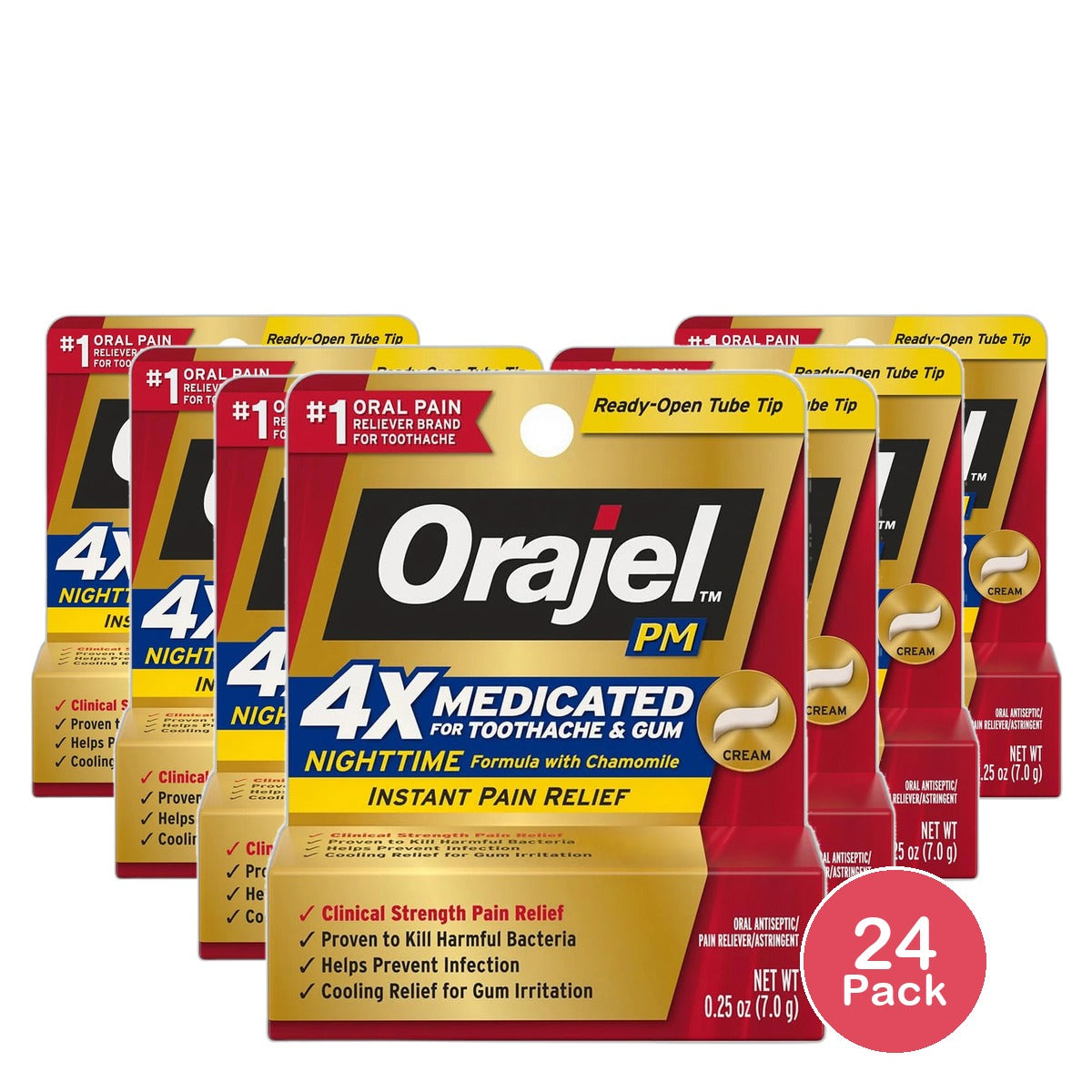 Orajel Pm Long Lasting Toothache Pain Relief Cream 0.25Oz (Pack Of 24)