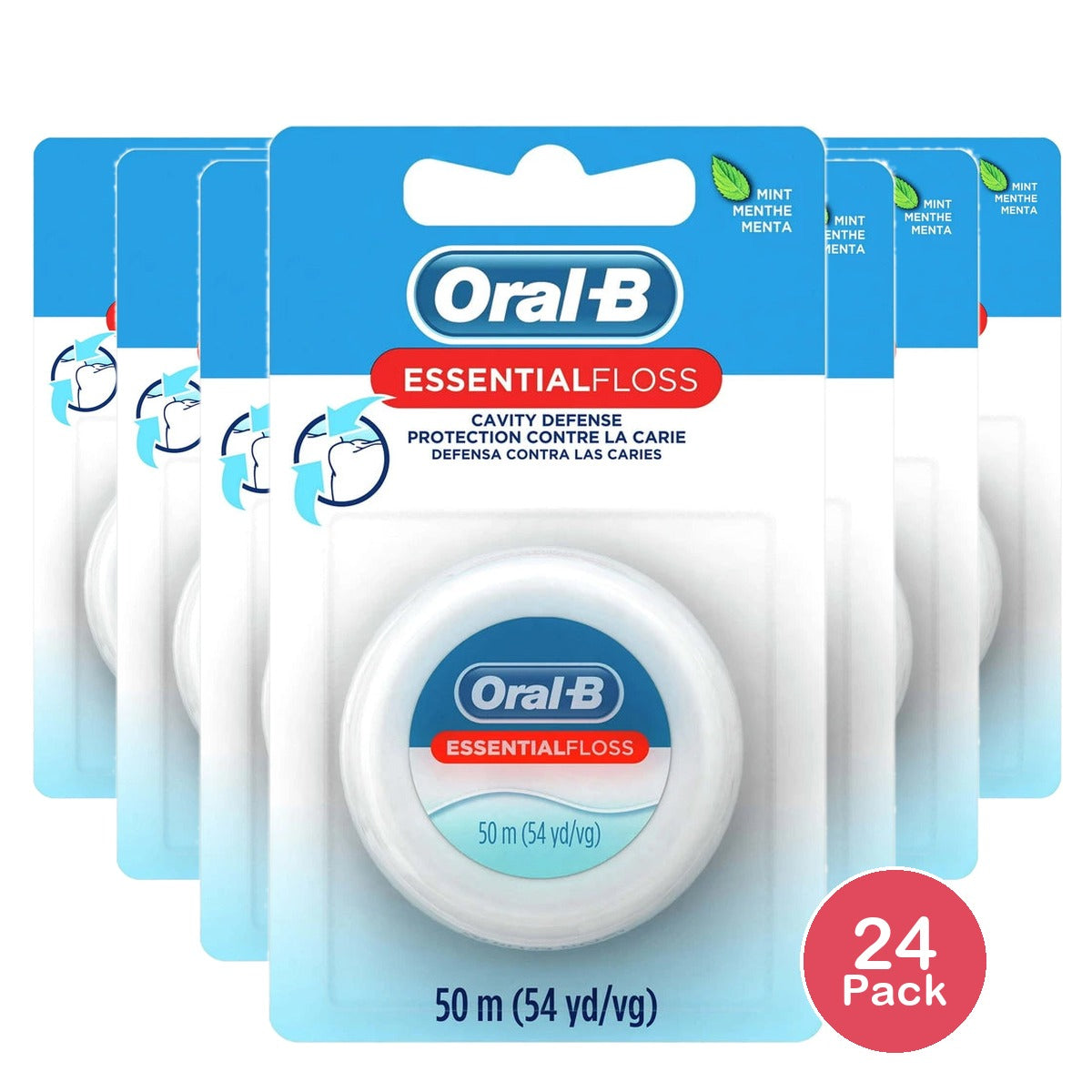 Oral-B Essentialfloss Cavity Defense Dental Floss, Mint, 50 M 0.64 Oz (Pack Of 24)