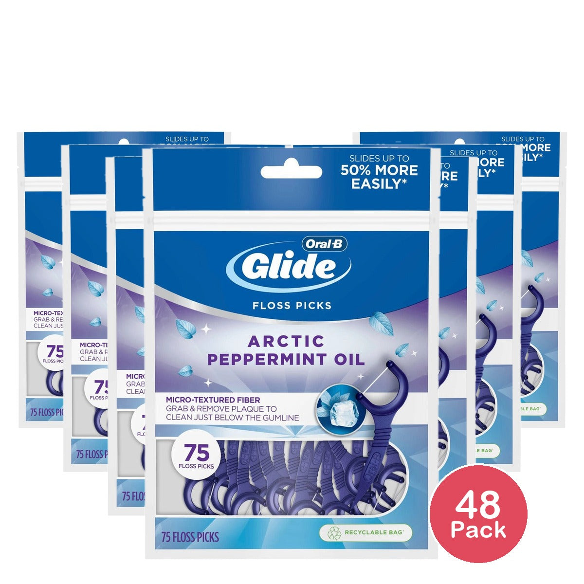 Oral-B Glide Arctic Peppermint Floss Picks 75 Count (Pack of 48)