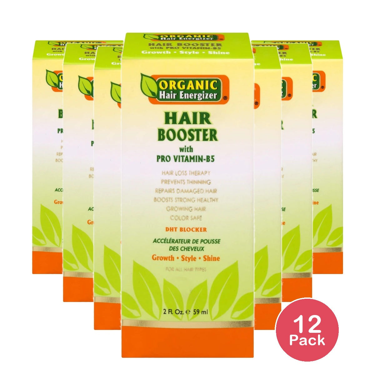 Organic Hair Energizer - Hair Booster with Pro Vitamin-B5 All Hair Type Moistu 2 Fl. Oz (Pack of 12)
