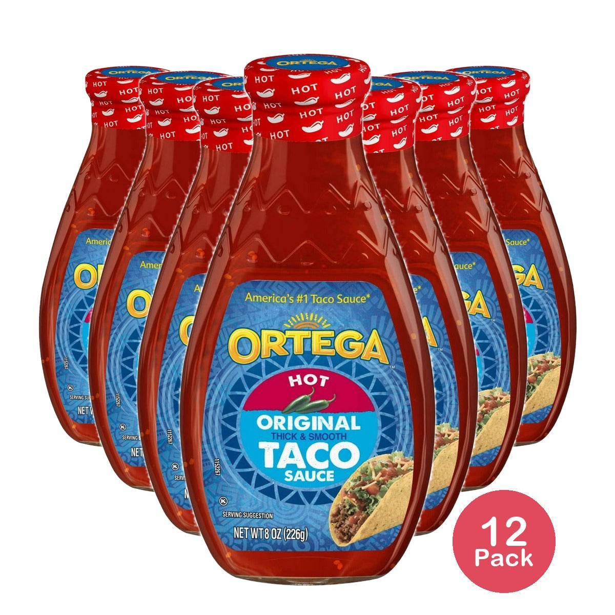 Ortega Original Thick and Smooth Hot Taco and Enchilada Chili Sauce Kosher 8 OZ (Pack of 12)