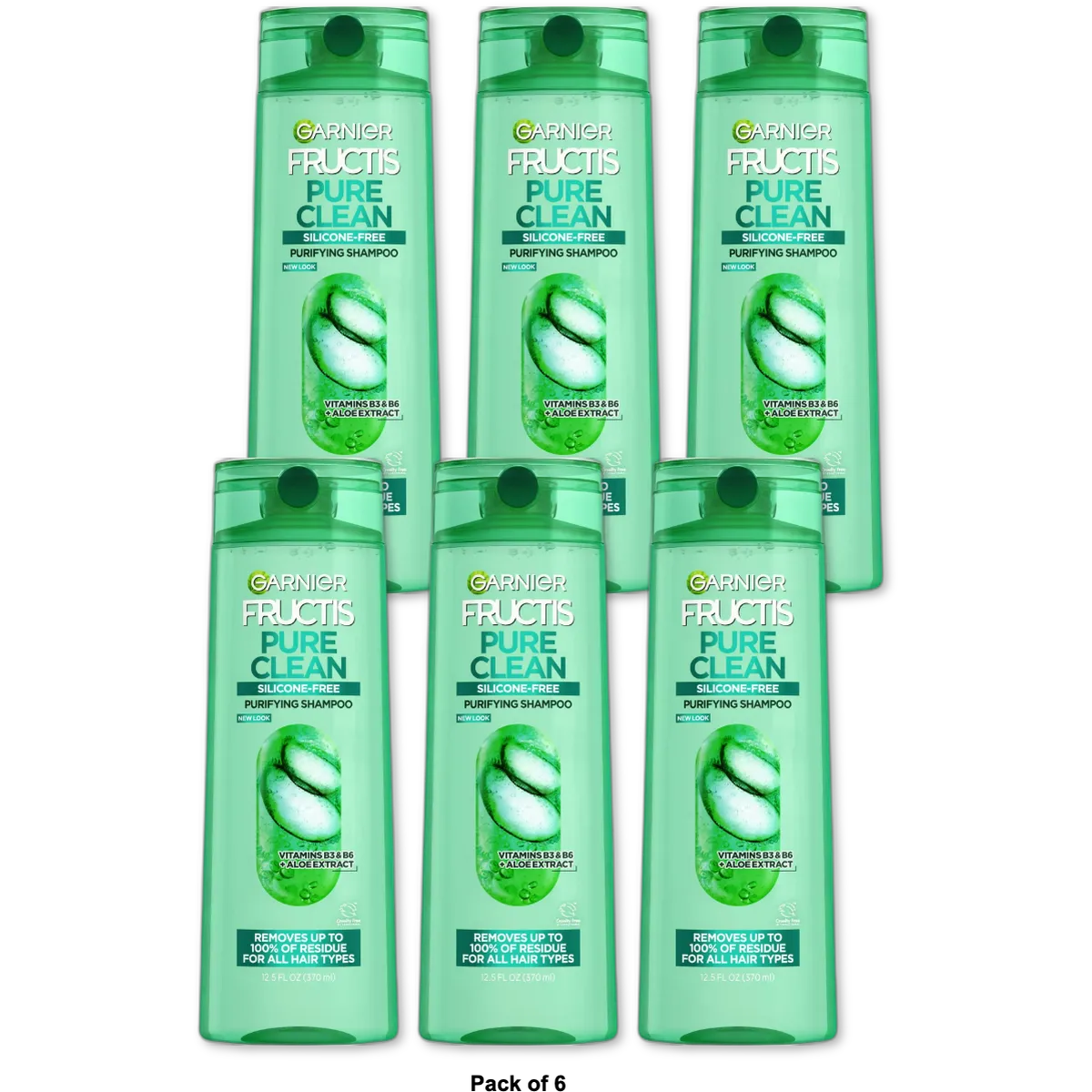 Garnier Fructis Pure Clean Shampoo Silicone-Free with Aloe Extract and Vitamin E 12.5Oz (Pack of 6)