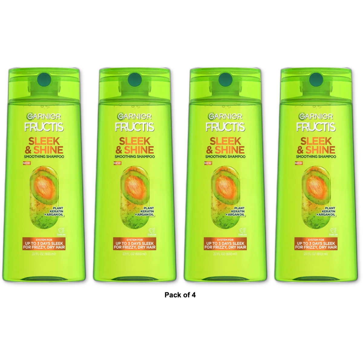 Garnier Fructis Sleek and Shine Shampoo Frizzy Dry Unmanageable Hair 22Oz (Pack of 4)