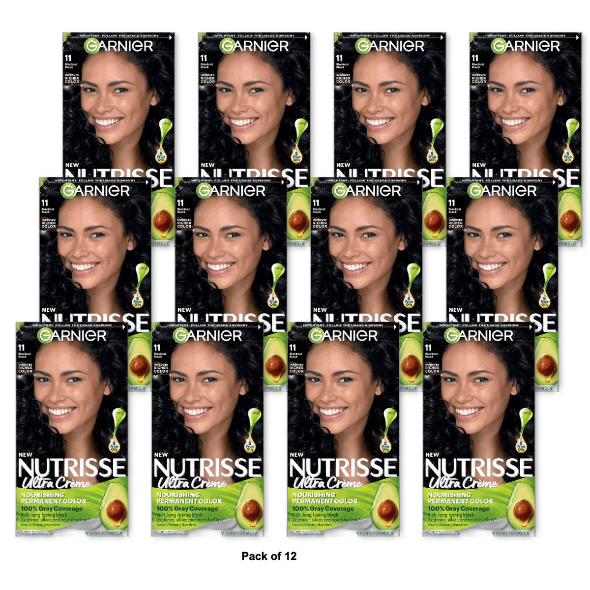 Garnier Nutrisse Nourishing Color Creme 11 Blackest Black 1 Kit 8.48oz (Pack of 12)