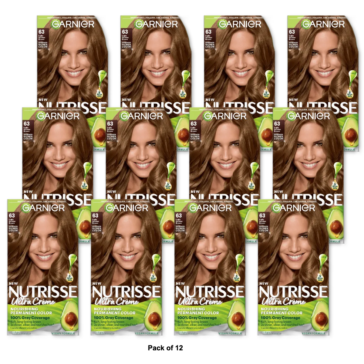 Garnier Nutrisse Permanent Creme Haircolor #63 Light Brown 8.48oz (Pack of 12)