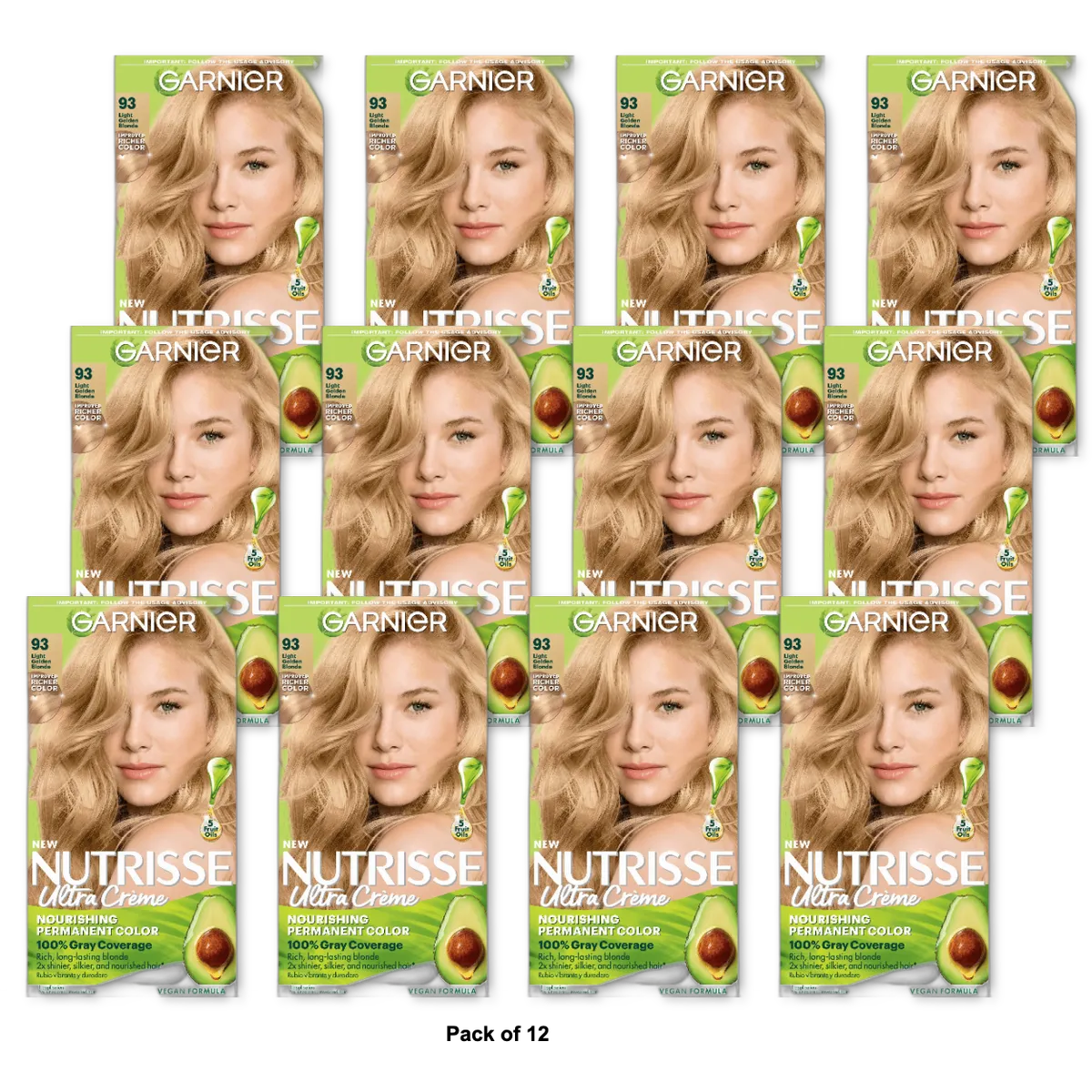 Garnier Nutrisse Permanent Nourishing Hair Color Creme 93 Light Golden Blonde 8.48oz (Pack of 12)