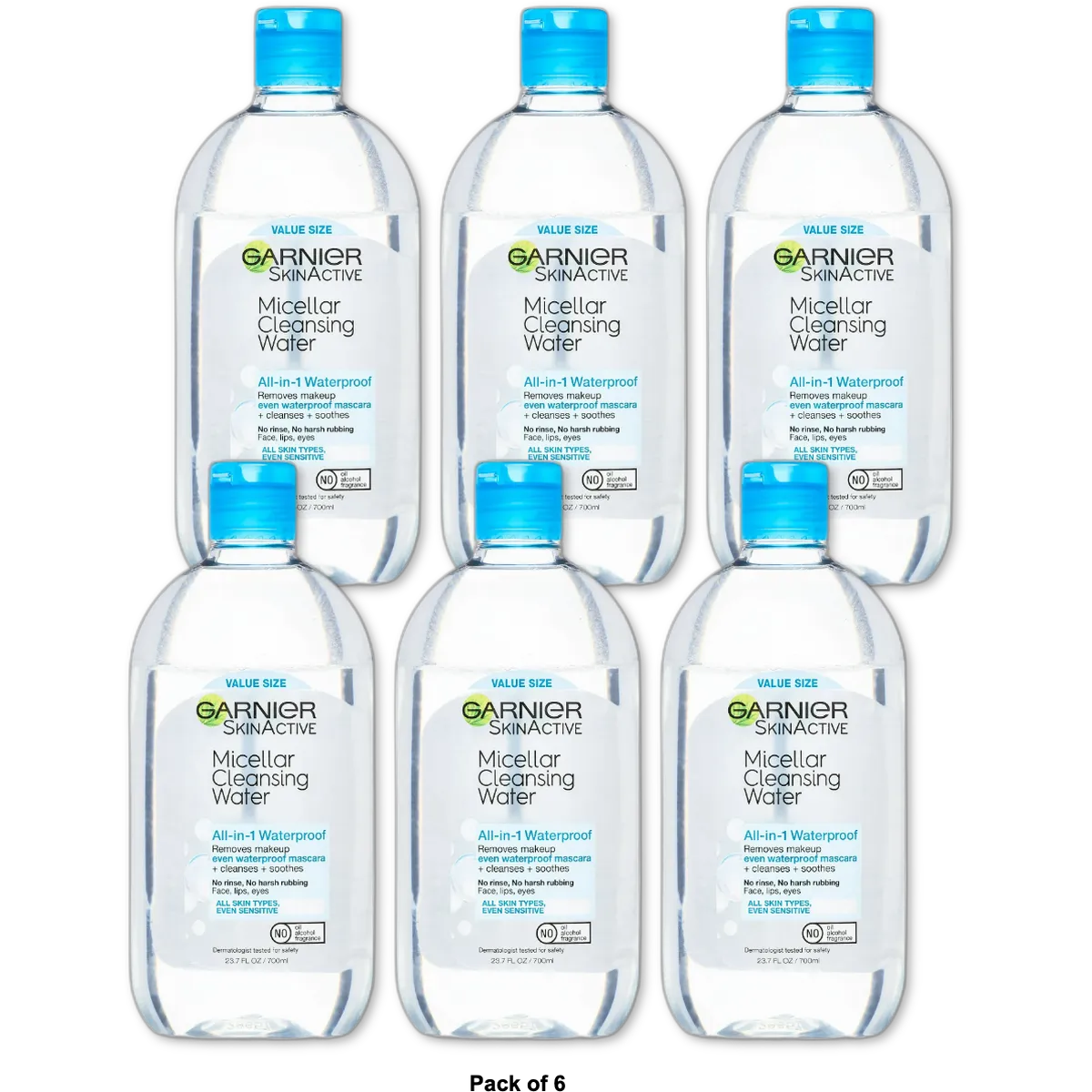 Garnier SkinActive Micellar Cleansing Water For Waterproof Makeup 23.7Oz (Pack of 6)