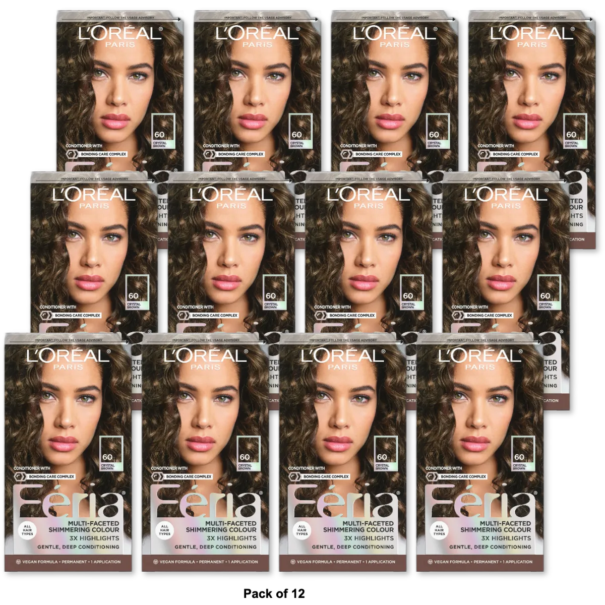 Loreal Feria Multi Faceted Shimmering Haircolor 60 Crystal Brown Light Brown1 Ea 71249230015 (Pack of 12)