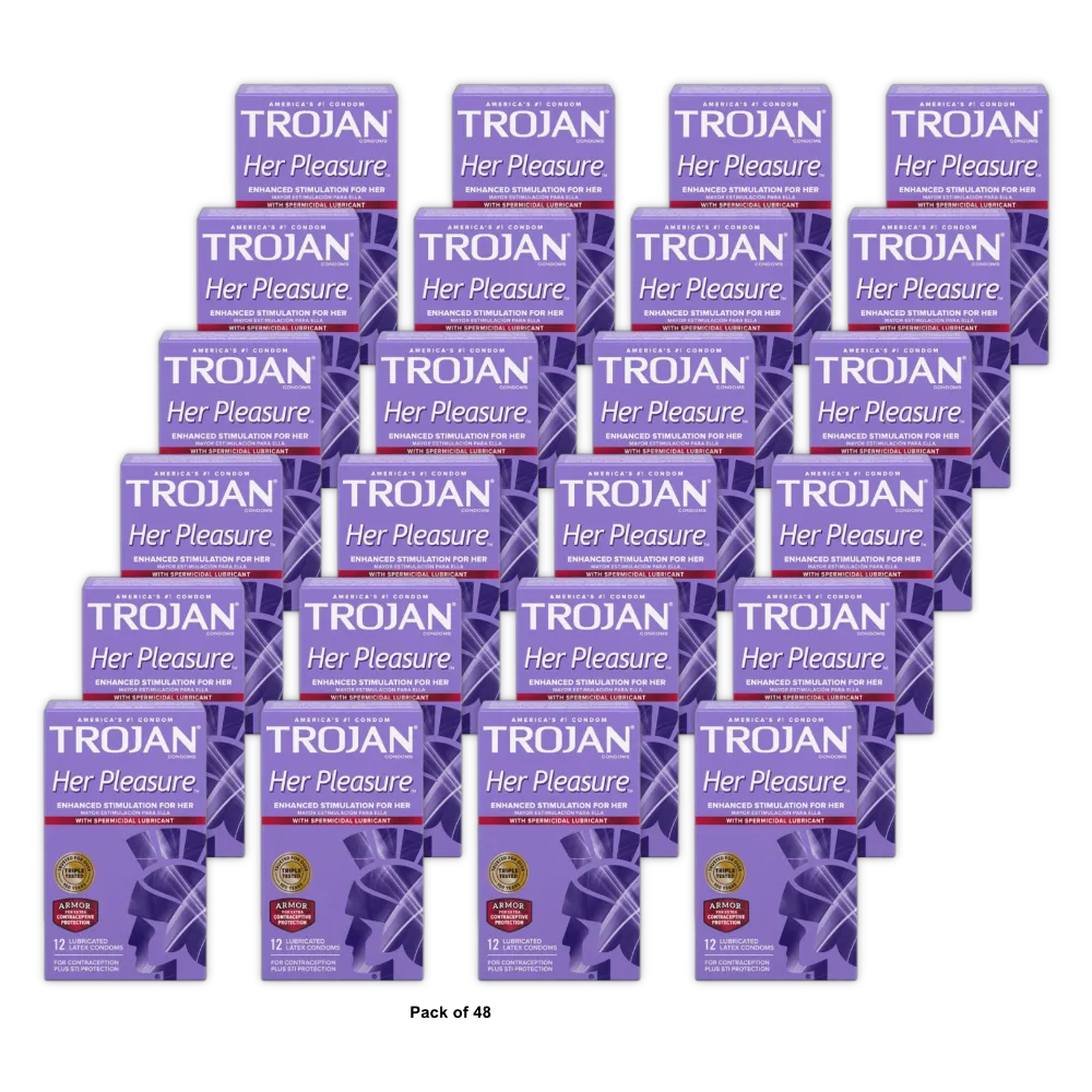 Trojan Her Pleasure Sensations Spermicidal Lubricant Condoms 2.11oz (Pack of 48)