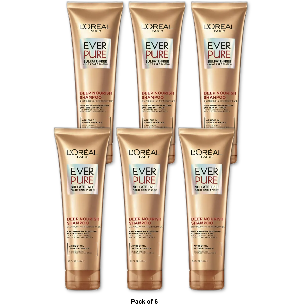Loreal Paris Ever Creme Deep Nourish Shampoo Triple Action Hyrdration 8.5Oz (Pack of 6)