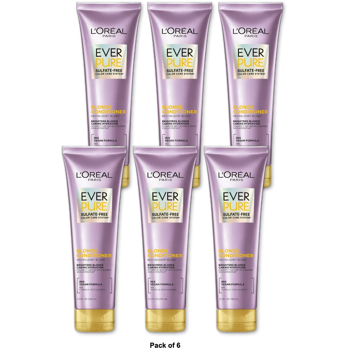 Loreal Paris EverPure Sulfate Free Blonde Conditioner with Iris 8.5Oz (Pack of 6)